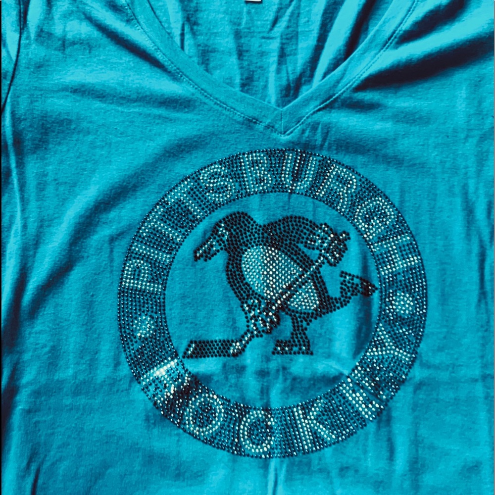 EJEL NHL Pittsburgh Penguins Aqua Embellished Short Sleeve Tee size XL - Picture 2 of 8